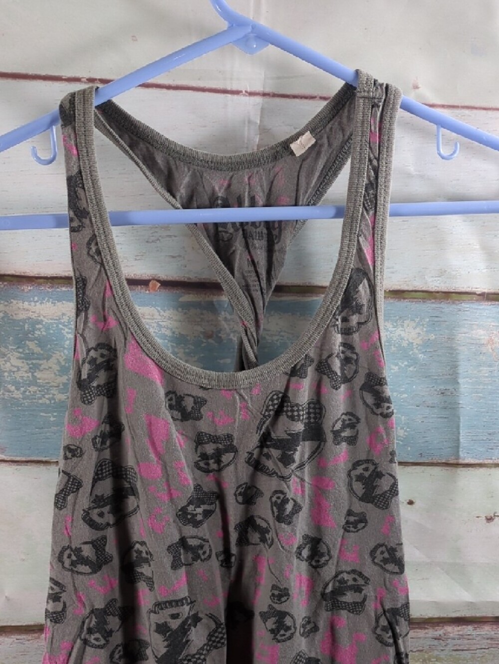 Abbey Dawn Skull Print Racerback Tank Top in Gray and Pink - Picture 2 of 4